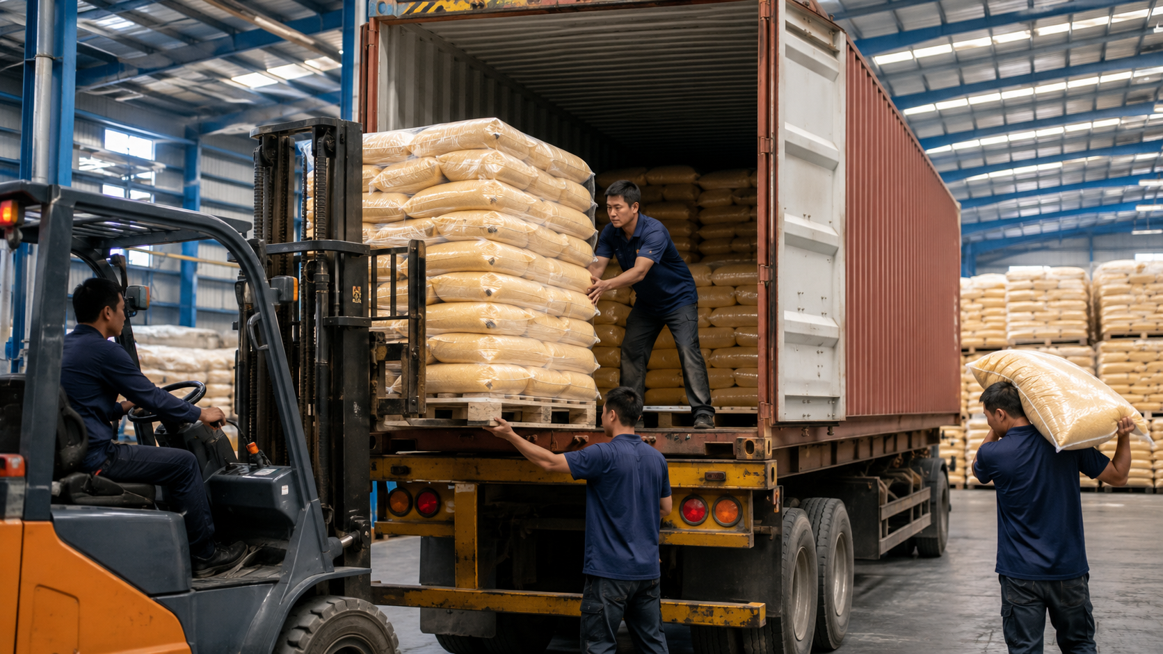 Loading soap noodles container for export - professional soap noodles supplier logistics
